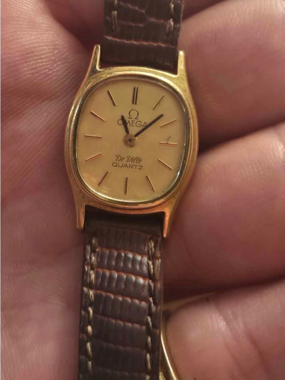 Omega De Ville Gold-Tone Dial with Brown Leather Strap